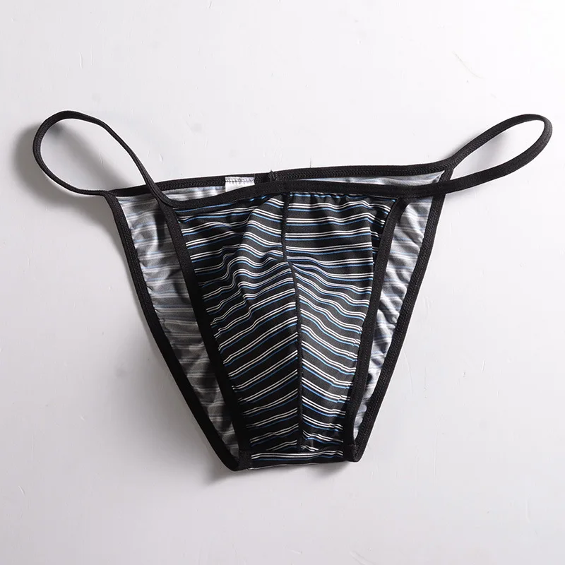 Men Sexy G-Strings & Thongs Stripe Printed String Panties Low Waist U Convex Pouch Lingerie Underpants Tanga Bikini Slip Homme