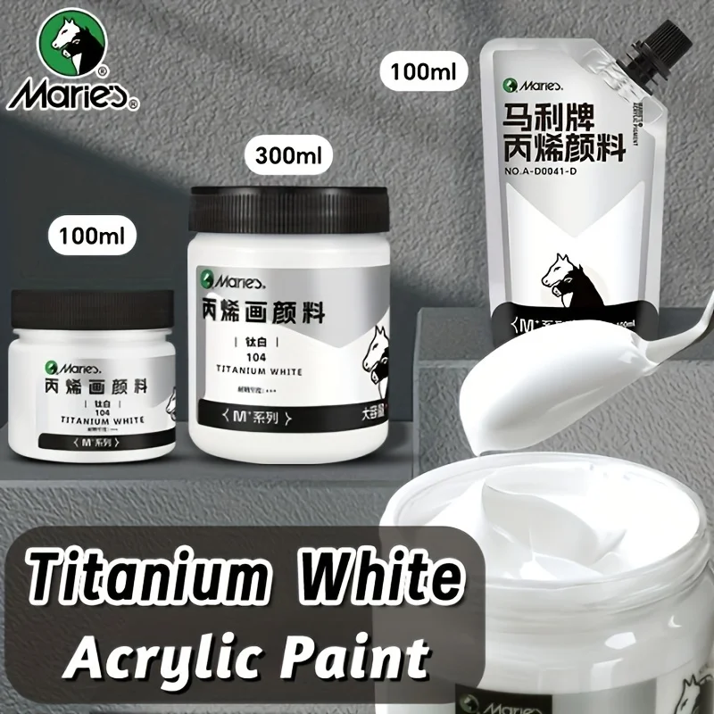 1pc Marie's Titanium White Acrylic Paint, 100/300ml(3.38oz/10.1oz) for Rocks,Wood,Crafts,Painting,Wall,for Artist,Adults