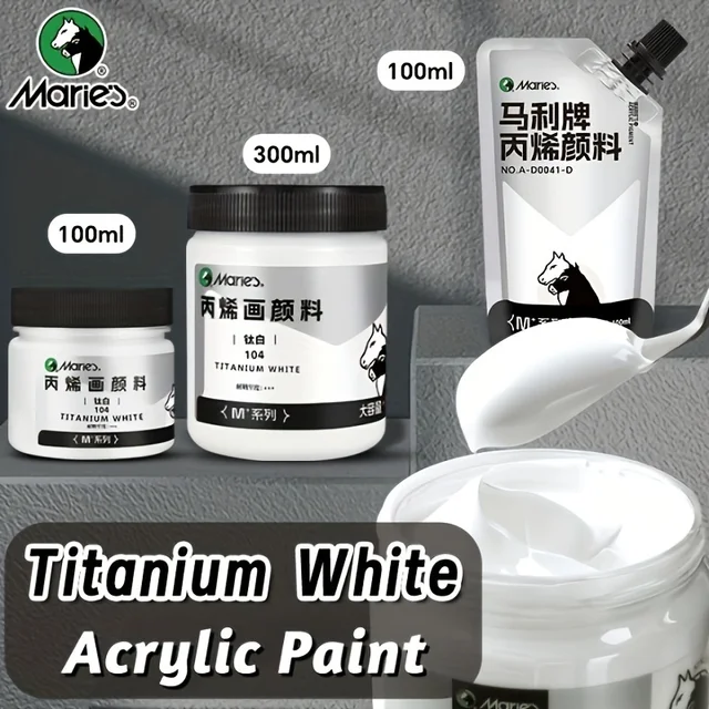 1 szt. Marie's Titanium White Acrylic Paint, 100/300 ml (3,38 uncji/10,1 uncji) do skał, drewna, rękodzieła, malowania, ścian, dla artystów, dorosłych