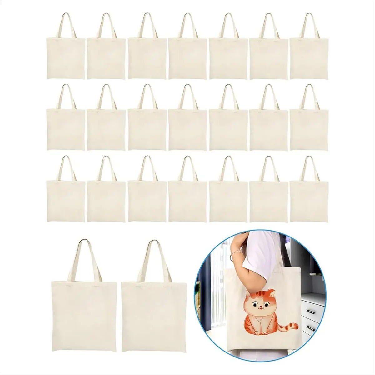 *ESTR Canvas Tote Bag Bulk 24 Pack 14x15 Inches Sublimation Tote Bags, 10oz Light Weight Reusable Grocery Shopping Cloth Bags