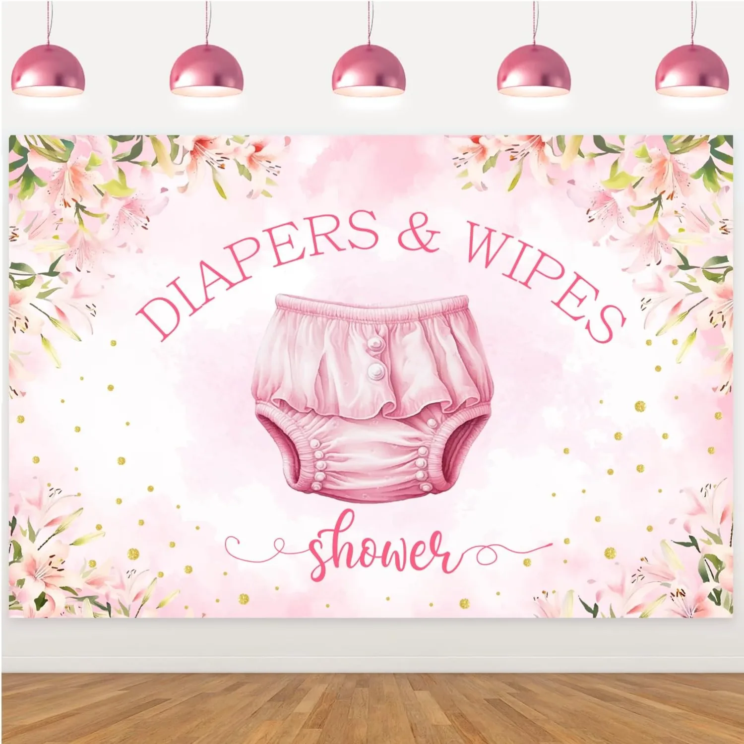 

Joymemo 5x3ft Diapers & Wipes Theme Backdrop Pink Diaper Floral Photograph Props Diaper Theme Baby Shower Party Decor Supplies