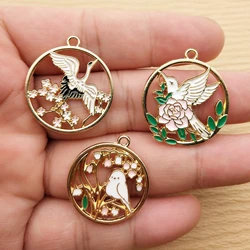 10pcs Flower Bird Charm for Jewelry Making Enamel Pendant Necklace Bracelet Accessories Diy Supplies Zinc Alloy Gold Plated