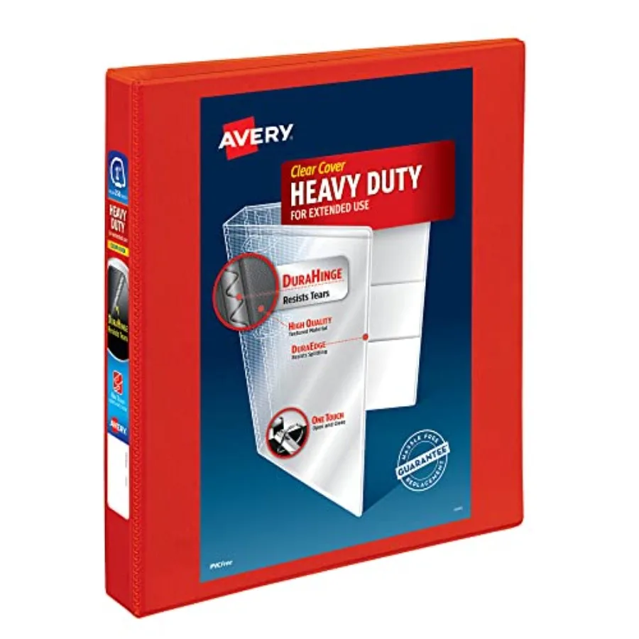 

Heavy-Duty View 3 Ring Binder, 1" One Touch EZD Rings, 1 Red Binder