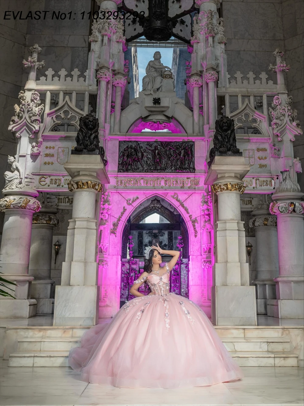 EVLAST personalizado vestido De quinceañera rosa mexicano vestido De baile 3D apliques florales rebordear dulce 16 Vestidos De 15 Anos E1QN551