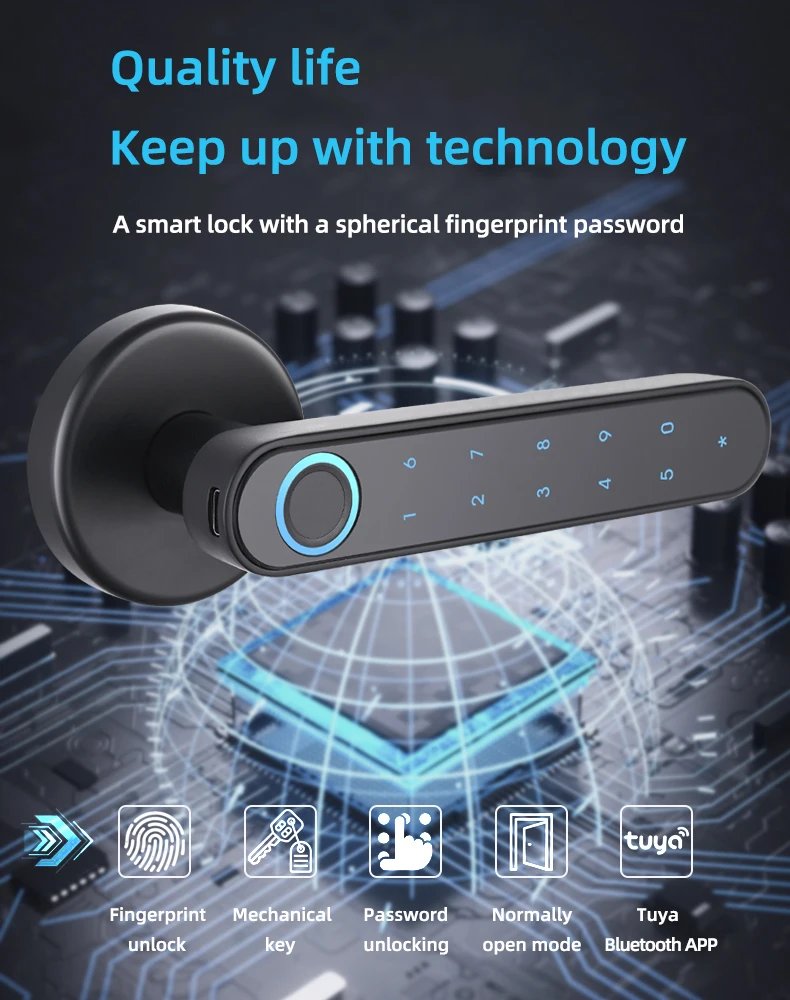 With Tuya Biometric Fingerprint Smart Door Lock Electronic Digital Lock Password Fingerprint Keyless Security Door Handle Home