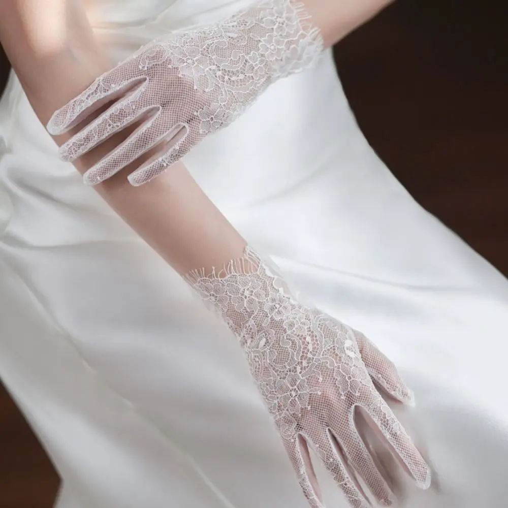 Performance Thin Short Gloves Banquet Dinner Dress Mesh Wedding Mittens Lace Long Gloves Party Bridal Mesh Gloves