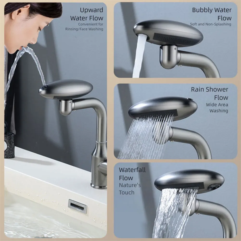 

Stainless Steel Bathroom Faucet 360° Swivels Basin Mixer Tap For Hotel Style Vanity Room