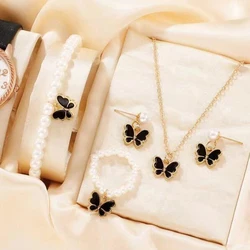 Popular Children's Jewelry Set Dripping Butterfly Charm Pearl Bracelet Earrings Necklace Jewelry Women