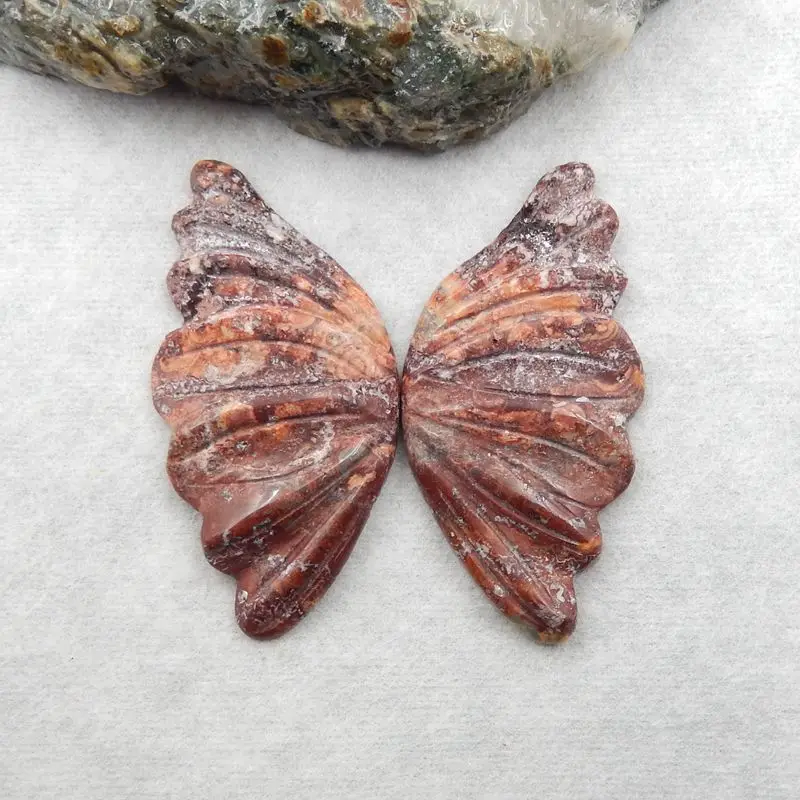 Natural Stone Ocean Jasper Gemstone Carved Butterfly Wings Cabochon Piar,46x23x5mm,12g Fashion Earrings Necklace Accessories