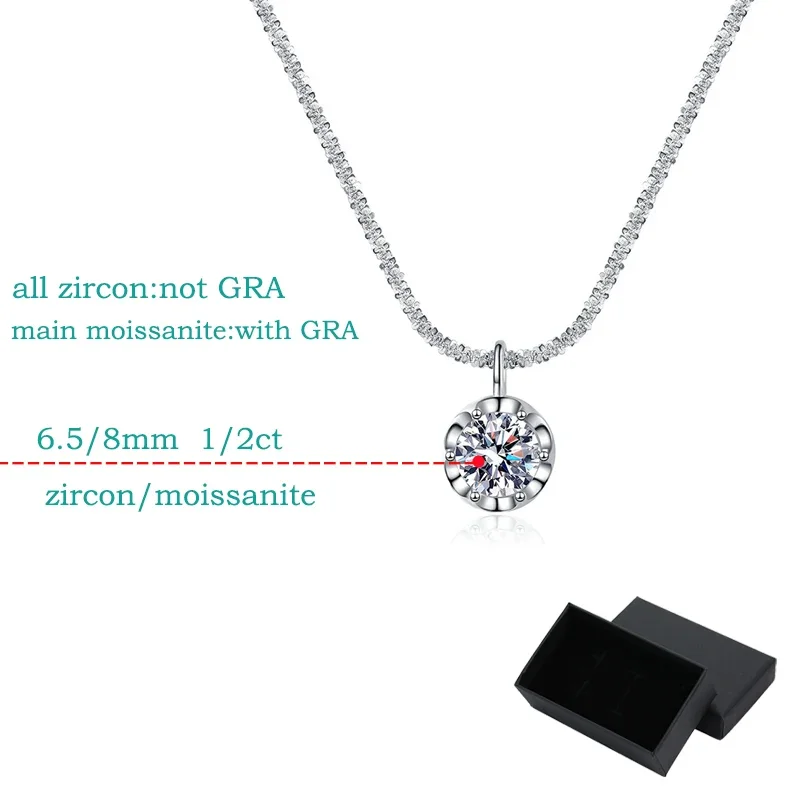 Smyoue 1CT 2CT Certified D Color Moissanite Necklace for Women Sparkling Lab Diamond Pendant Chain S925 Sterling Silver Jewelry