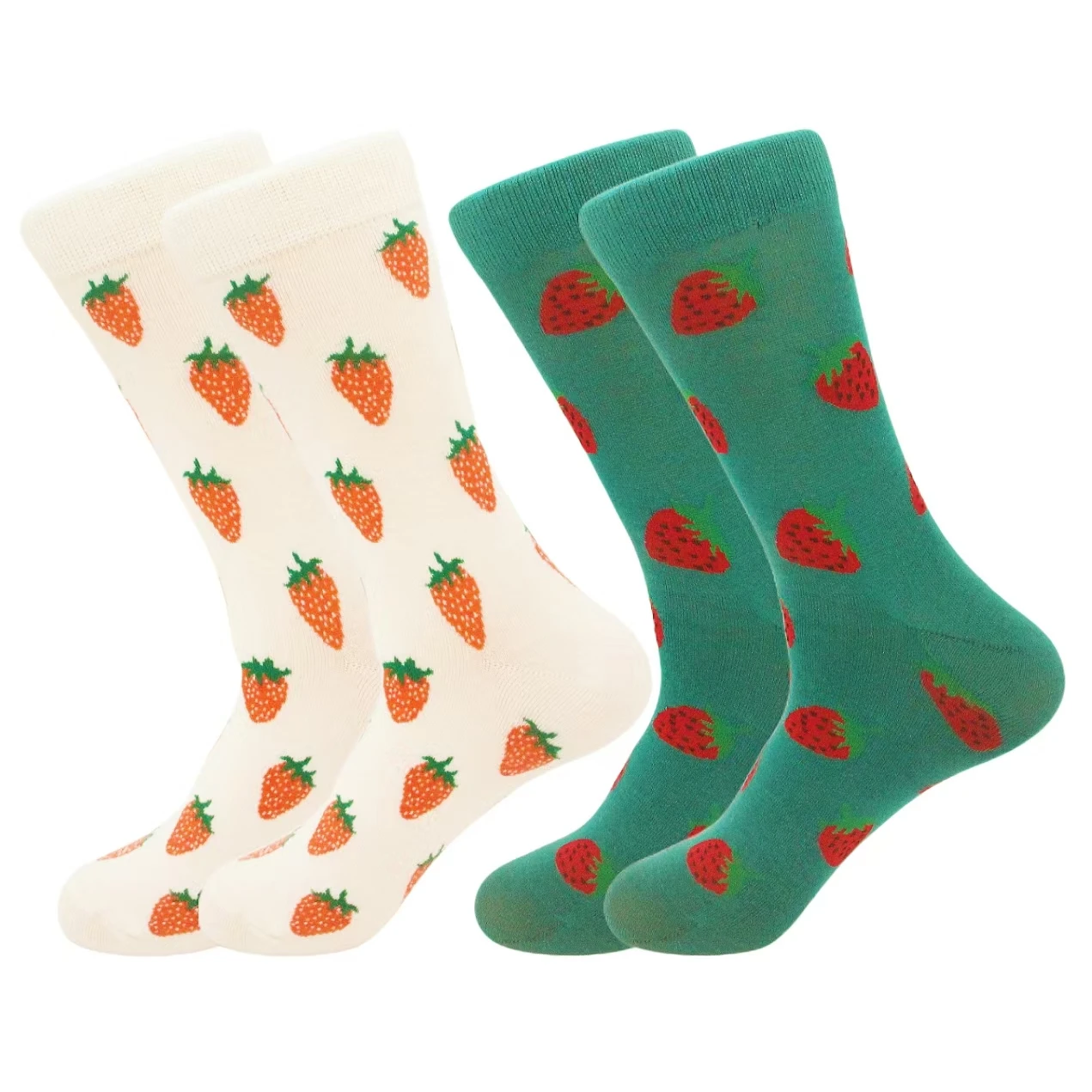 2 pairs of girls' fresh strawberry pastoral comfortable cotton mid-calf socks