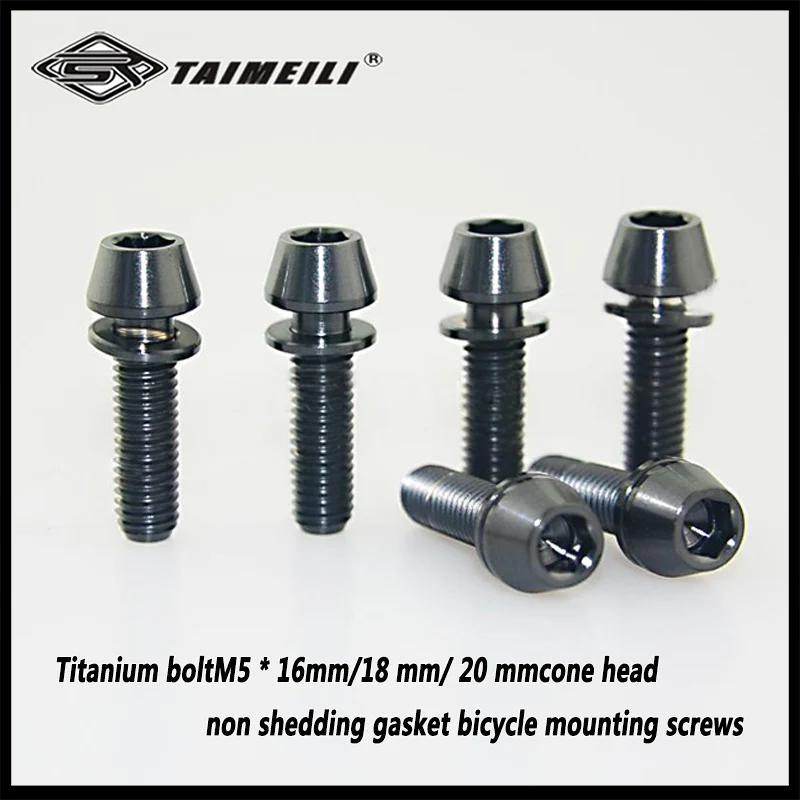 6pcs Titanium boltM5 * 16mm/18 mm/ 20 mmcone head non shedding gasket bicycle mounting screws