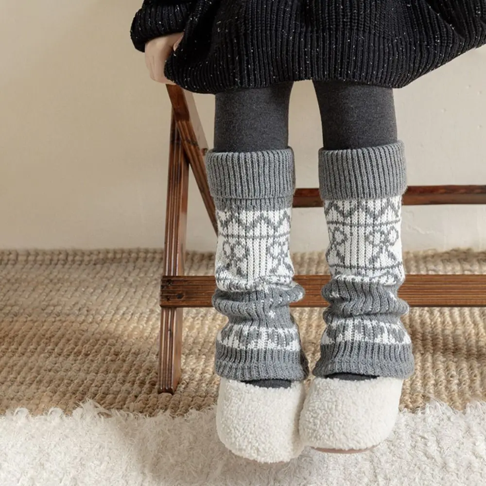 Retro Bowknot Kids Leg Warmers Knitted Thickened Lolita Long Socks Solid Color Keep Warm Mid-Calf Sock Winter