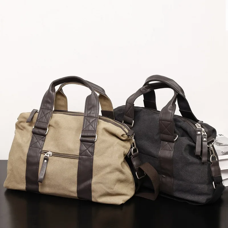 Vintage Canvas Leather Men Travel Bags Carry On Luggage Bag Men Duffel Bag Handbag Travel Tote Large Weekend Bag