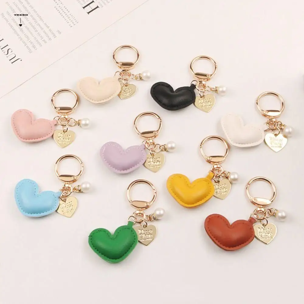 

Multi-color PU Leather Love Keychain Love Pendant Bag Decoration PU Leather Hanger Pearls Car Keyring Bag Pendant Car Accessory