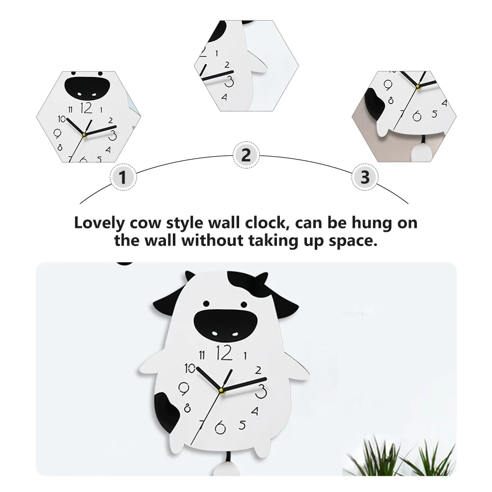 Cow Swing Wall Clock Large Number Ornament Household Bright Color Bedroom Decor Acrylic Cartoon