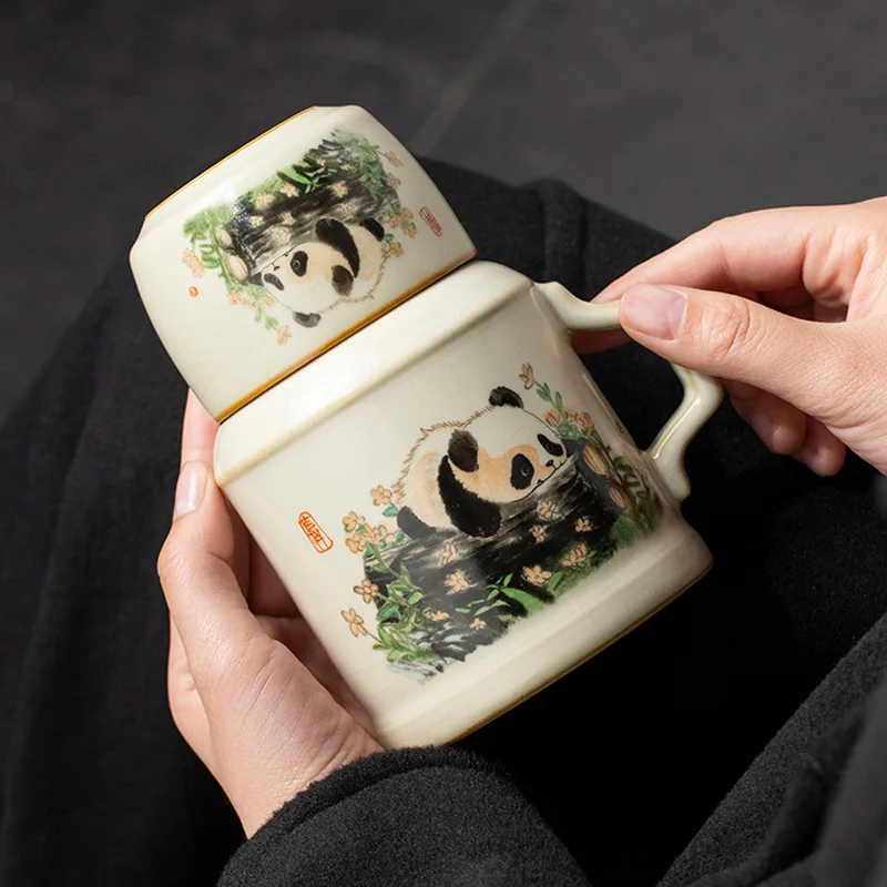 

Panda Ru Ware Small Insulation Pot Creative Ceramic Braised Tea Cup Tea Cup High-End Tea Set Mug with Lid Outdoor Drinking Glass