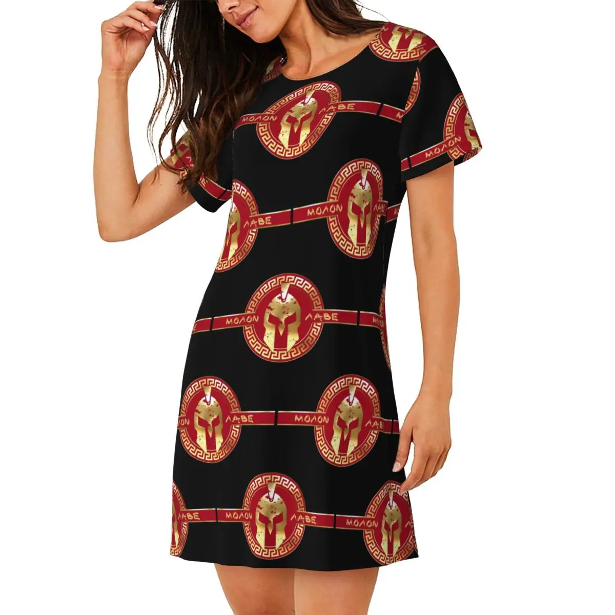 Custom Spartan Sparta Warrior Helmet Logo Short Sleeves Nightdress For Sleeping Women Short Sleeve Nightgowns Soft Pajama Dress