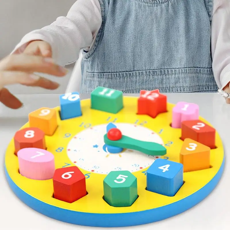 Teaching Time Blocks Clock Number Shape Teaching Clock Movable Arms Shape Sorting Puzzle For Home School Daycare Center