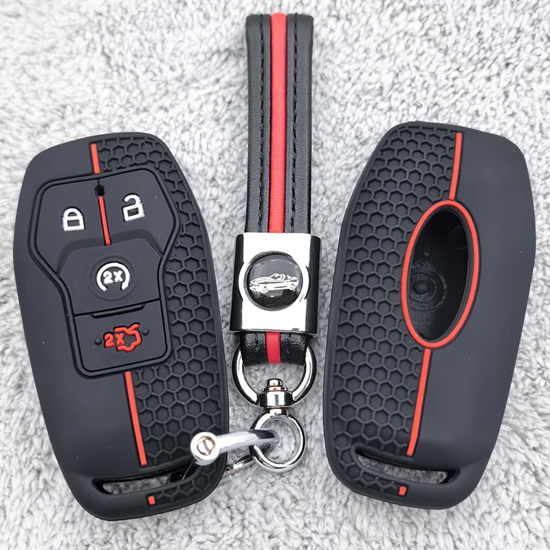 For Ford Fusion F-150 Edge Explorer Mustang Lincoln MKZ MKC Platinum 2016 F150 Lariat Silicone Car Remote Key Case Keychain FOB