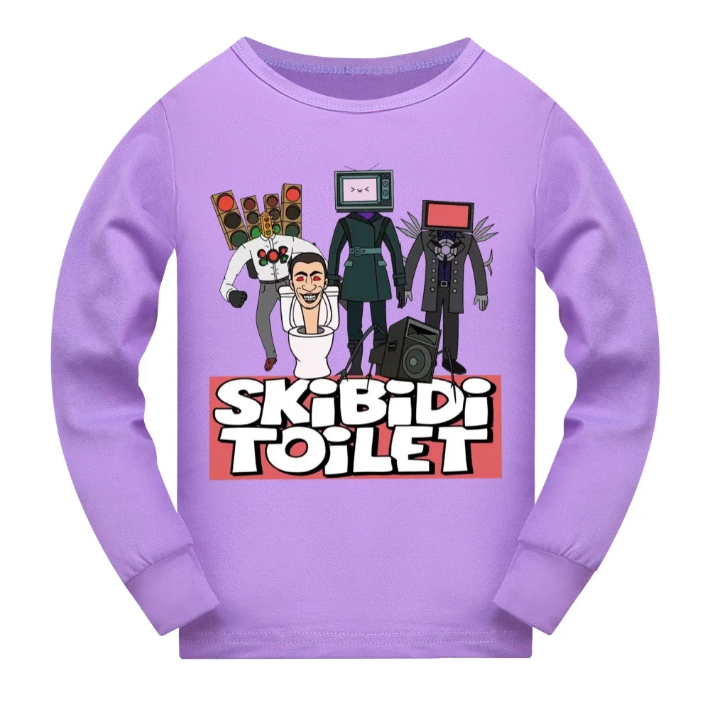 Kids Skibidi Toilet Anime T-shirt for Boys New Spring Autumn Children's Clothes Long-sleeved Breathable Girls Cartoon Print Tops