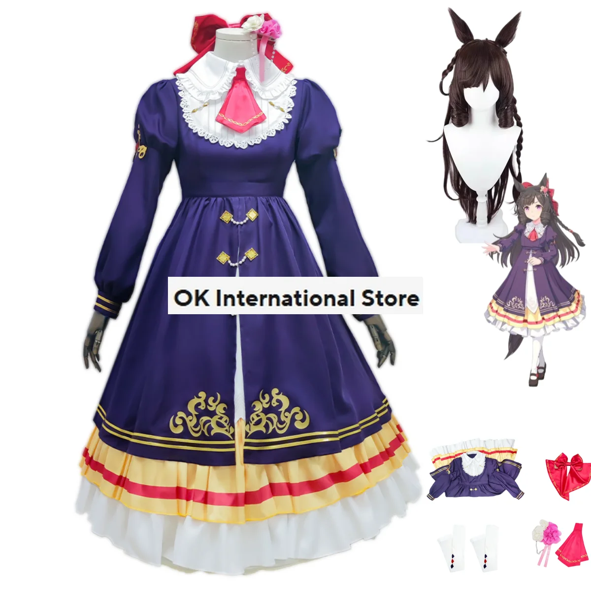 Game Umamusume: Pretty Derby Daiichi Ruby Cosplay Costume Wig Evening Dress Princess Skirt Woman Kawaii Carnival Christmas Suit