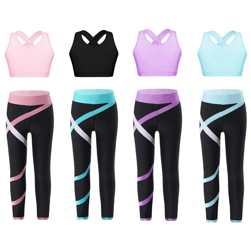 

Sport Sets for Kids Girls Yoga Tracksuits Sleeveless U Neck Crop Top with Leggings Pants Set for Fitness Gym Workout Sportswear