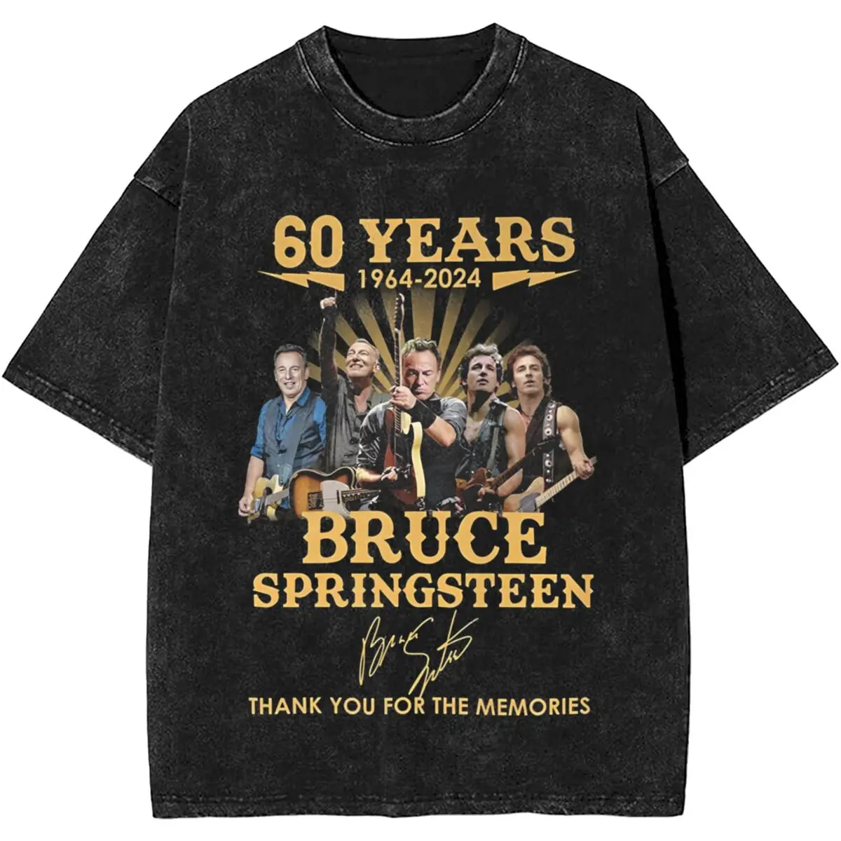 Harajuku Washed Shirts Retro Bruce Springsteen Rock Singer 60Years Casual T-Shirts High Street Streetwear Cotton Summer Tees