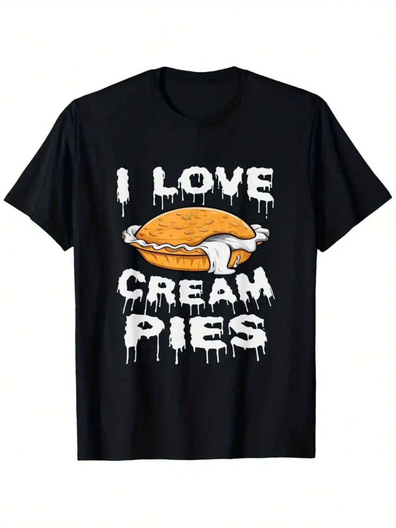 I love cream pie men's pattern T-shirts, interesting dessert lover T-shirts, soft and breathable round-neck shirts