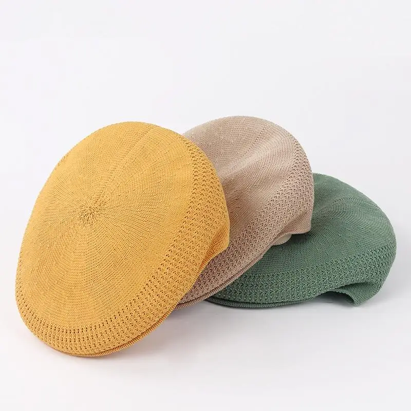 Popular 9 Colors Retro Summer Thin Black Reverse Painter Hat Trend Mesh Breathable Beret Caps for Women Girls