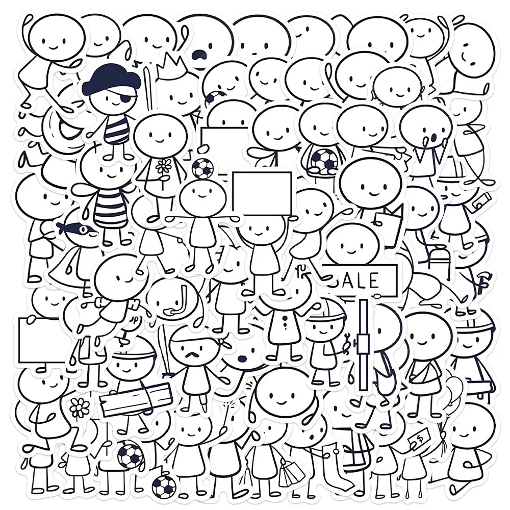 

66Pcs Q Version Of Small Character Painting Stickers Cartoon Cafe Scrapbook Stationery Water DIY Bottle Laptop Decals Sticker