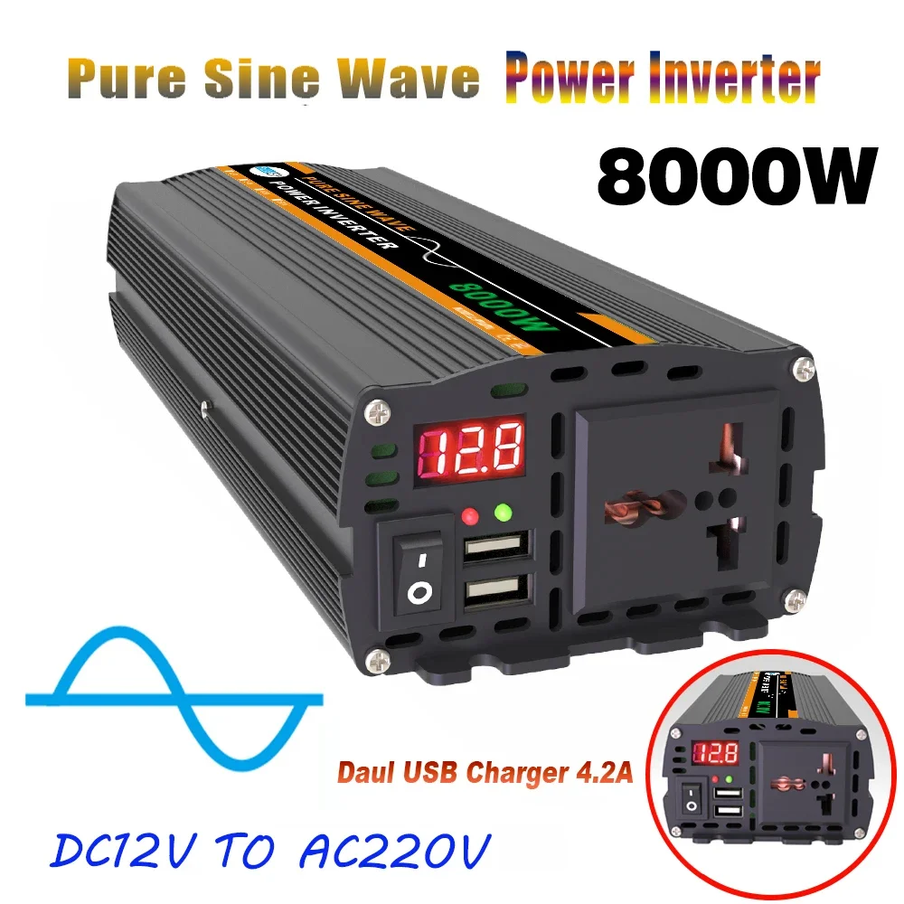 

Pure Sine Wave Power Inverter 8000W Capacity for Solar Panels Efficiently Converts DC Voltage to AC Power for Various Uses