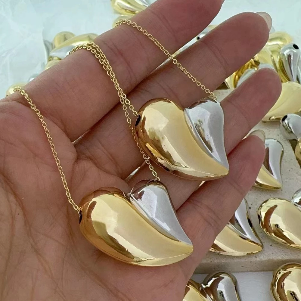 

10PCS, Gold Silver Color 2 Tone Heart Charms Pendants DIY Necklace Jewellery Making Finding Accessories