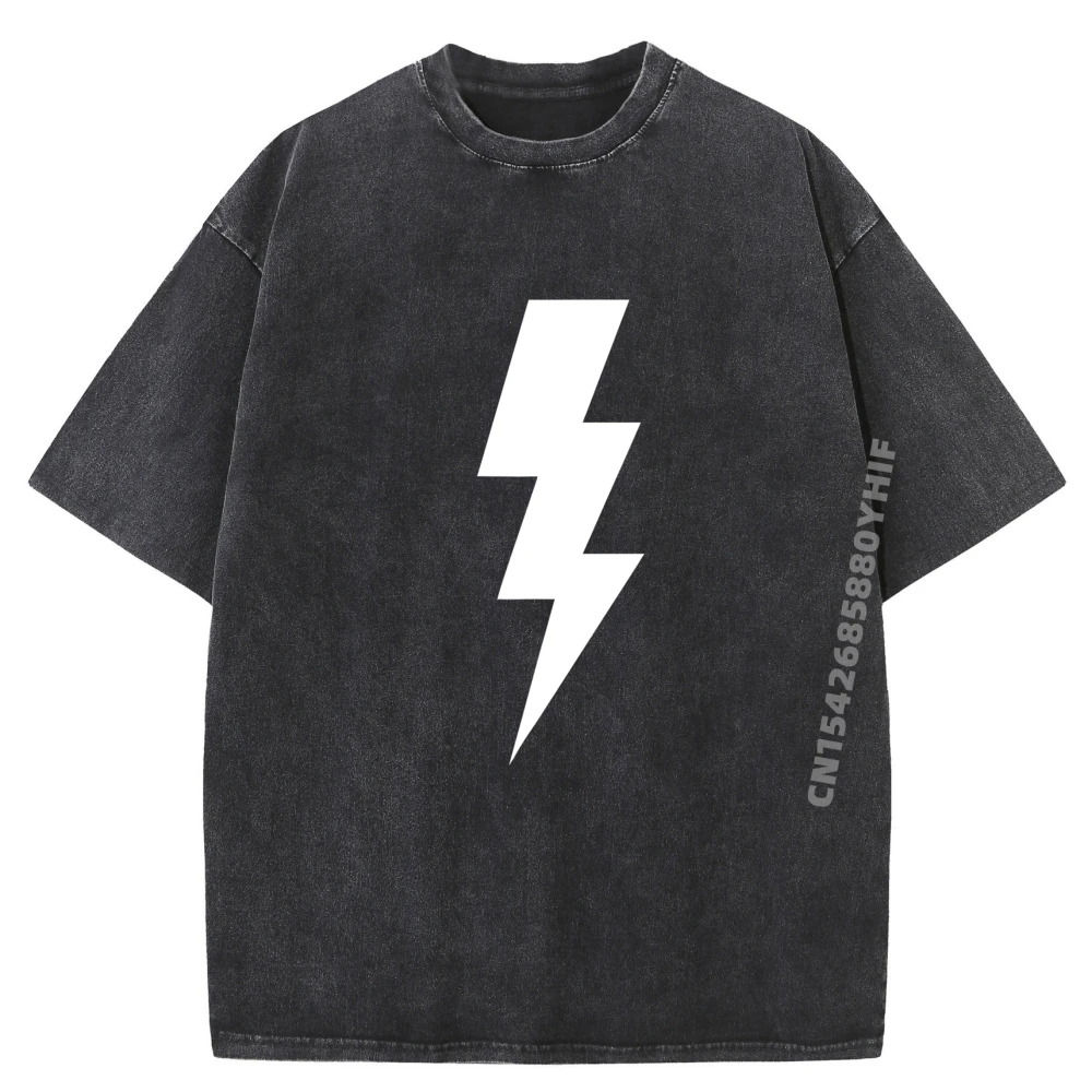 

Electricity Power With Lightning Sign Mens Printed T Shirt Gift Idea Comfortable Tops & Tees Special Minimalist Washed Shirt