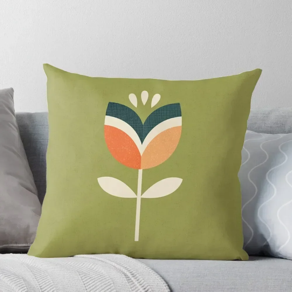 Retro Tulip - Orange and Olive Green Throw Pillow Pillow Decor Luxury Sofa Cushions pillow