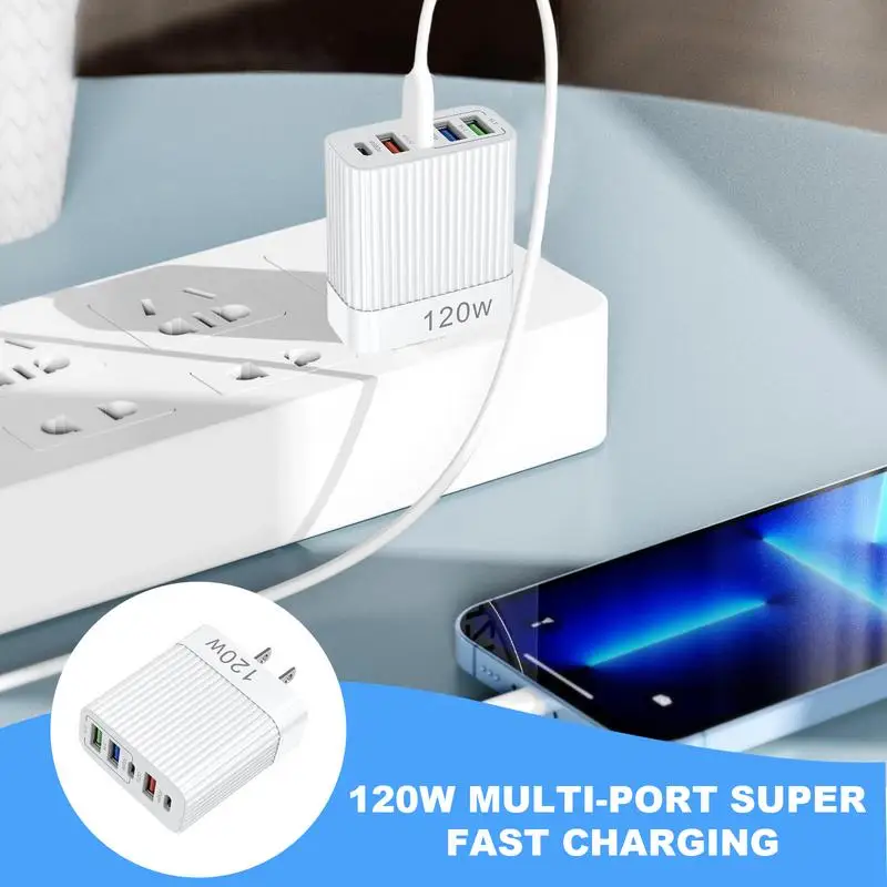 شاحن USB 120 وات شاحن متعدد المنافذ كتلة محطة شحن سريعة محور محمول من النوع C مخرج شحن للهواتف المحمولة والأجهزة اللوحية