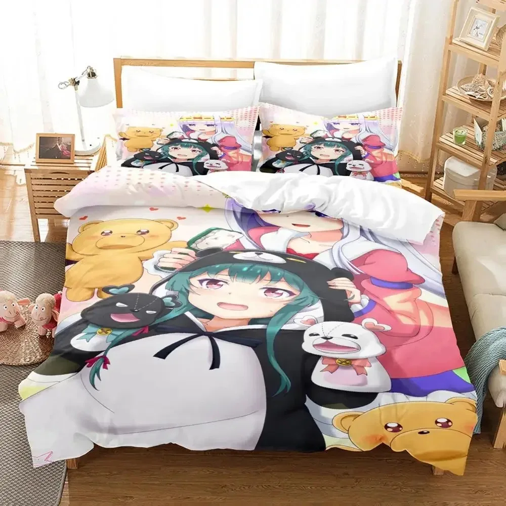 New Kawaii Anime Kuma Kuma Kuma Bear Bedding Set Boys Girls Twin Queen Size Duvet Cover Pillowcase Bed Kids Adult Home Textiles