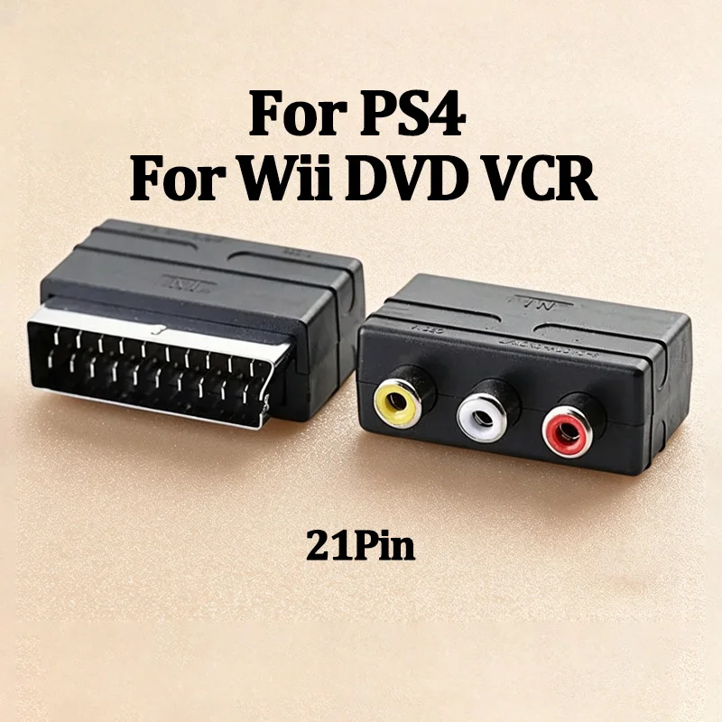 1PC For PS4 For WII DVD VCR Scart Male Plug to 3RCA Phono Female New High Quality AV TV Audio Video Adapter Input Converter