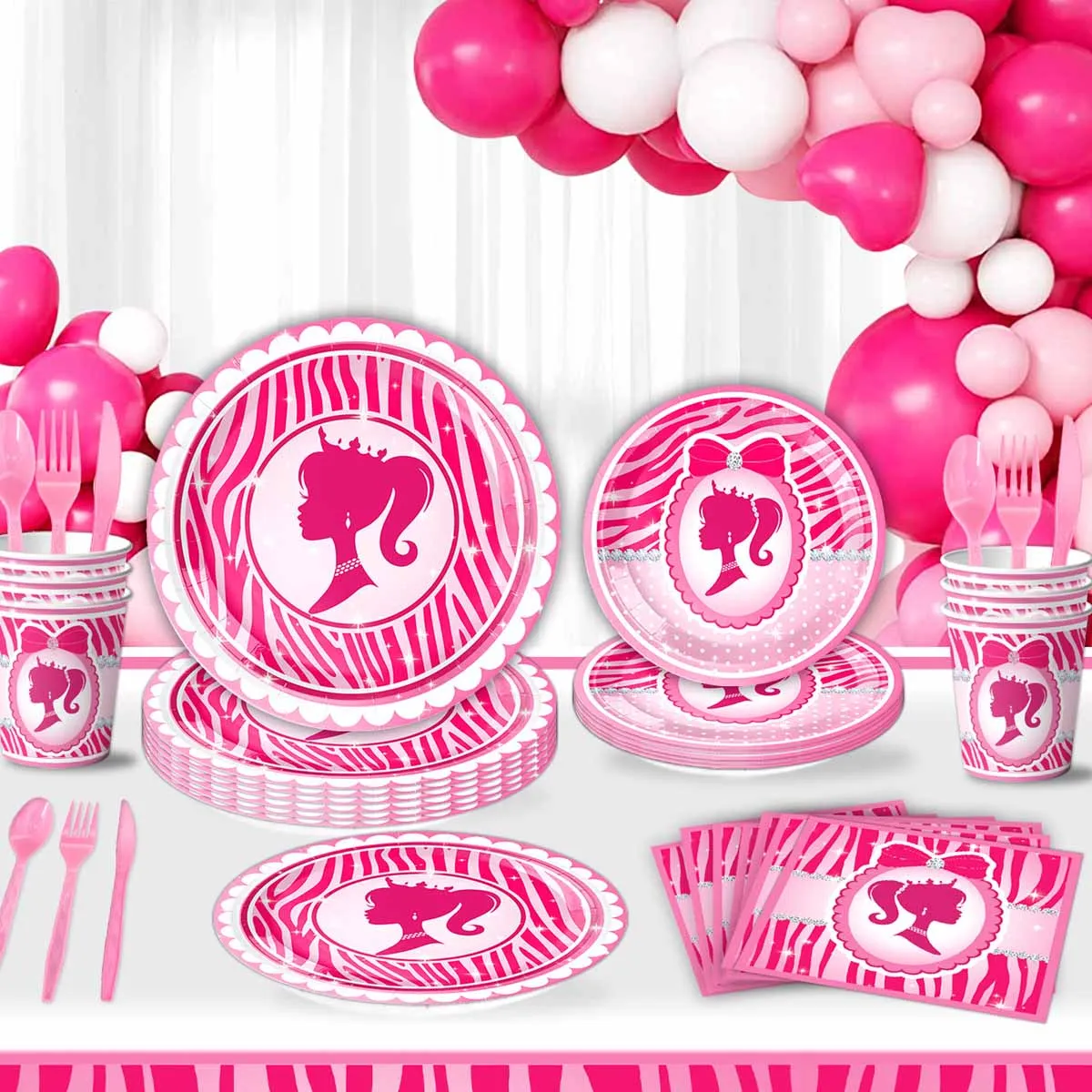 L'ensemble de vaisselle de fournitures de fête decora la fête d'anniversaire de la princesse rose avec un thème rose "Happy Birthday" d'assiettes, de napkin