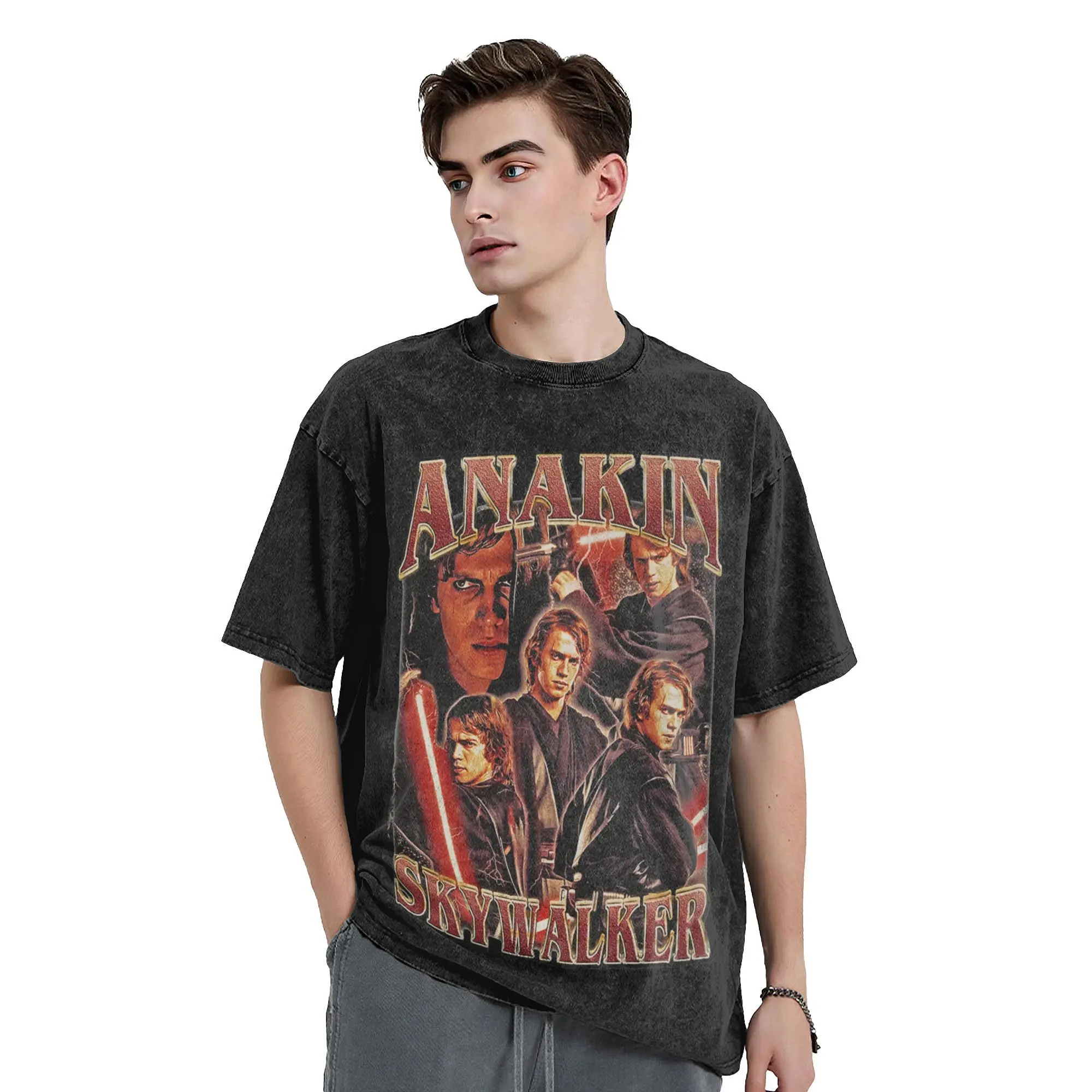 Washed T Shirts Anakin Skywalker Hip Hop Vintage T-Shirt Oversize  Streetwear 100% Cotton Printed Tops Tee Shirt Men Women