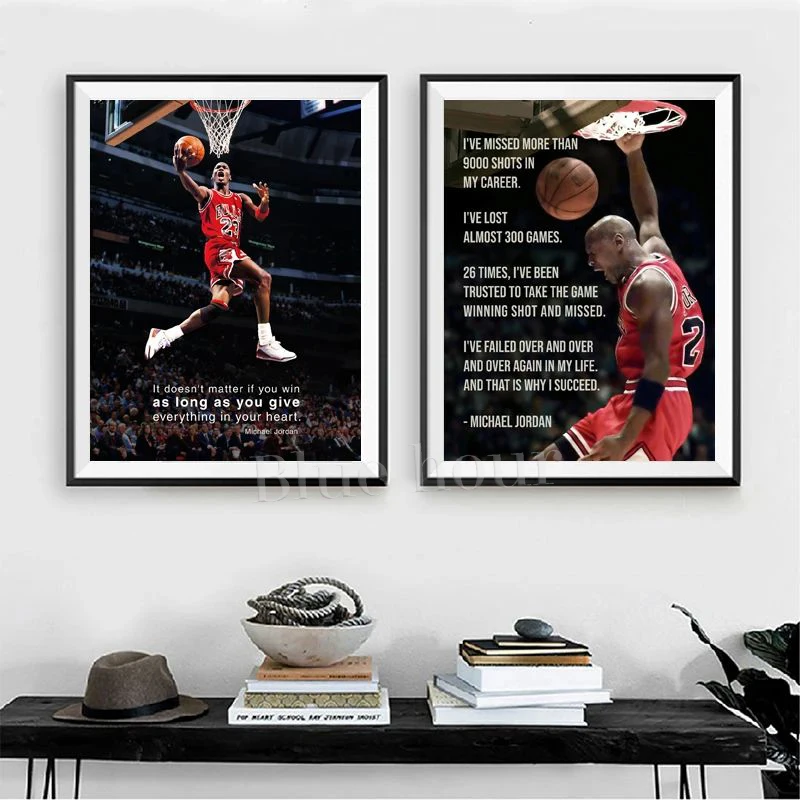 Basketball Poster MJ J-Jordan Slam Dunk Competition Picture Art Prints Teen Boys Room Wall Decoration Canvas Painting Boys Gift