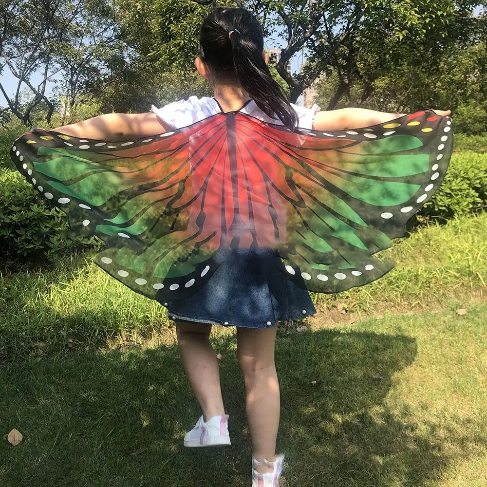 Kids Butterfly Wings Cape Girls Fairy Shawl Pixie Cloak Fancy Dress Costume Gift