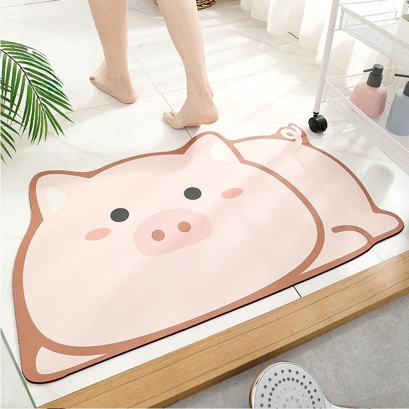 

Коврик для дома Mangosteen Home Batoom, противоскользящий, из технологичного велюра, с рисунком розового поросенка, для кухни, туалета, прихожей