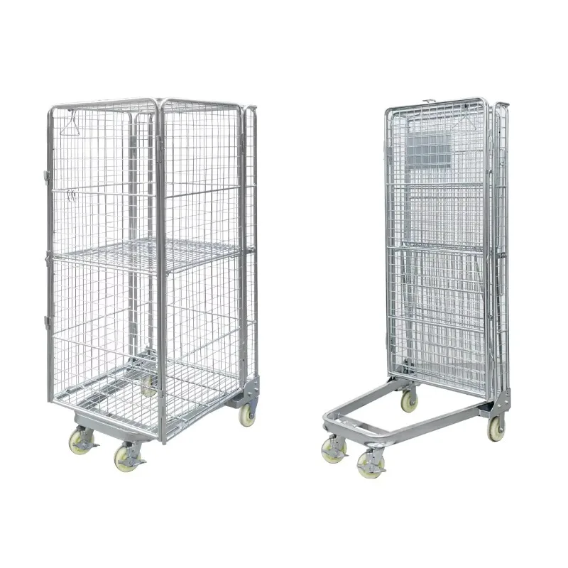 High quality logistics storage folding steel storage cage rolling container