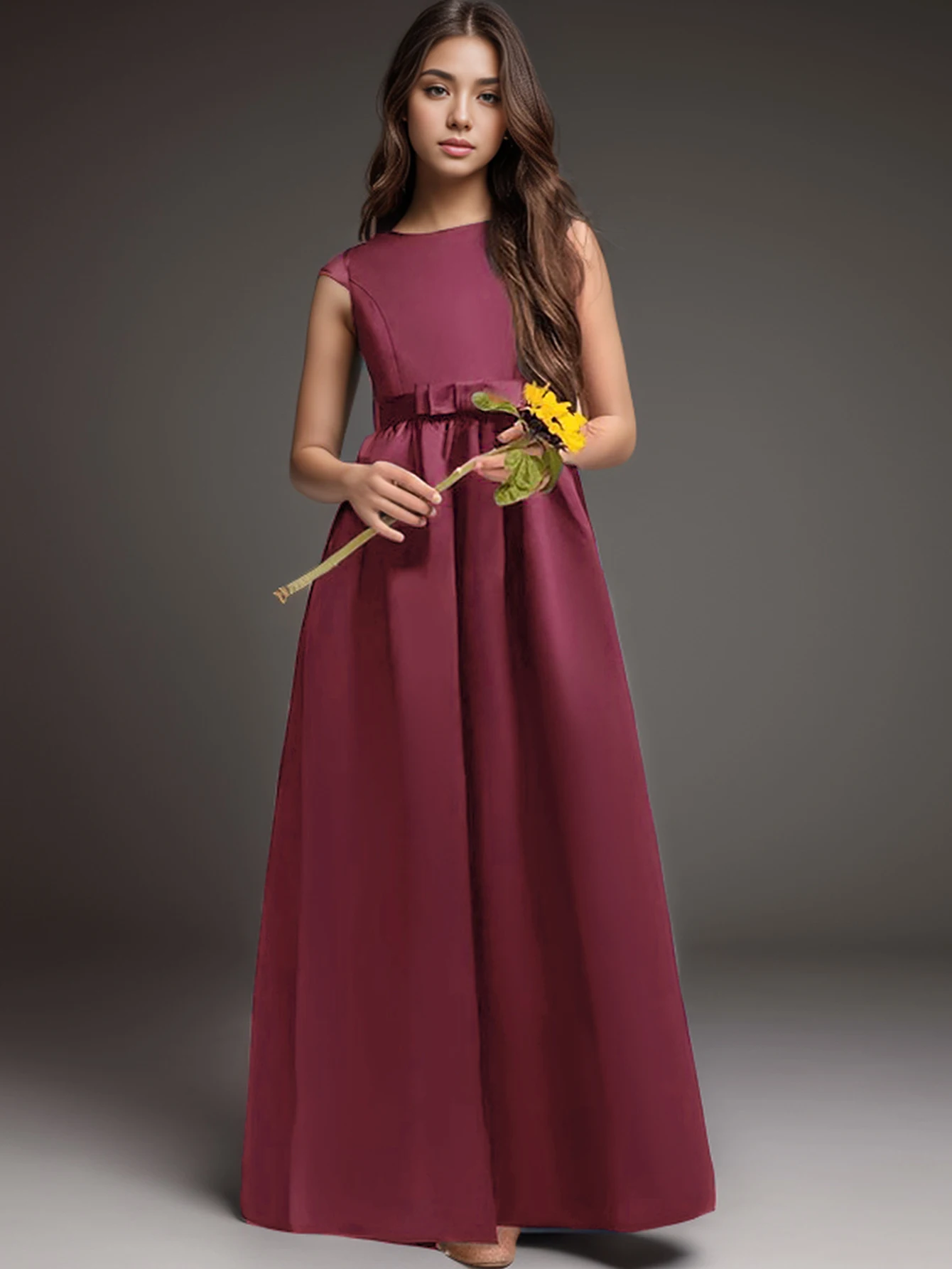 Teen Girl Rusty Red Long Dress for Birthday Party Performance Featuring an Elegant Evening Gown