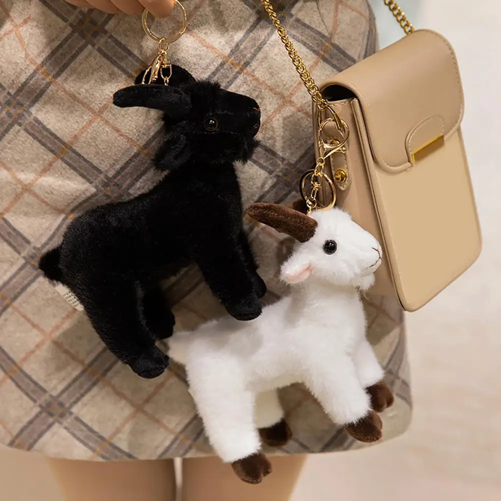 Silky Plush Goat Cute Goat Plush Keychain Small Sheep Stuffed Keyring Soft Fuzzy Bag Charm Pendant Mini Pendant Backpack