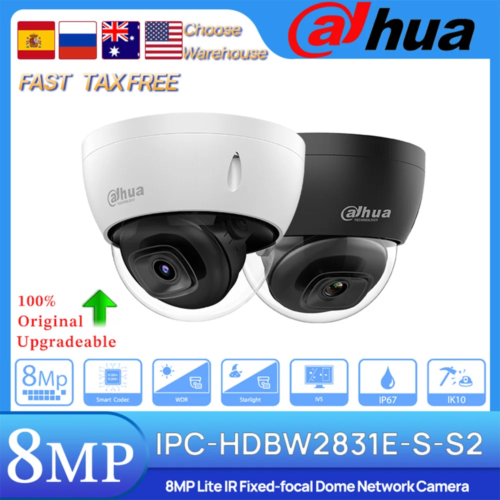 

Dahua Original IPC-HDBW2831E-S-S2 8MP Lite IR30M POE Fixed-focal Dome Network Camera Intelligent&Abnormality Detection IP67&IK10