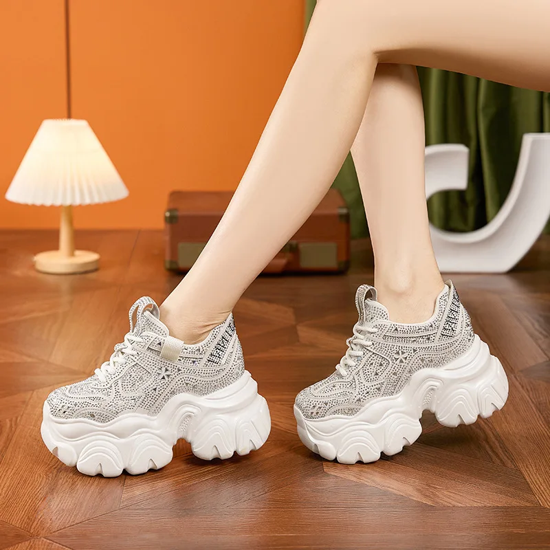 Women's New Spring 11CM Thick-soled Shoes with Stars and Rhinestones All-match Casual Shoes Inner Height-increasing Women's Shoe
