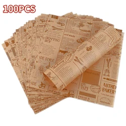 100Pcs Greaseproof Paper Sheets Newspaper Style Kitchen Oil Proof Parchment Papers Waterproof Basket Liners Sandwich Wrappers