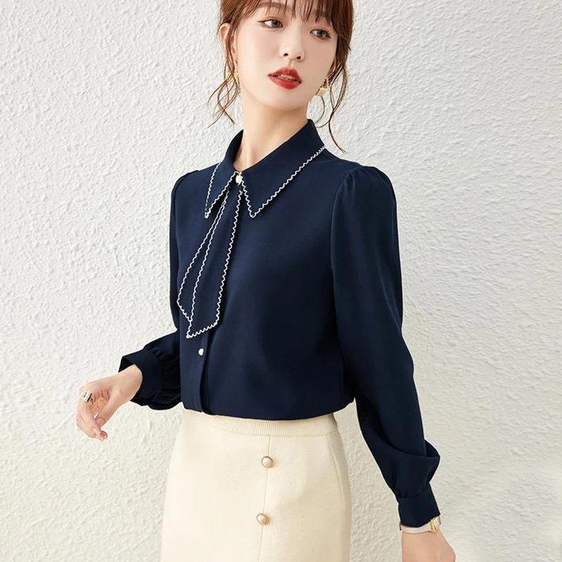 S-3XL Smart Shirts Women Ribbon Cozyy All-match Workwear Basic Patchwork Chiffon Tender French Office Business Clothes Elegant